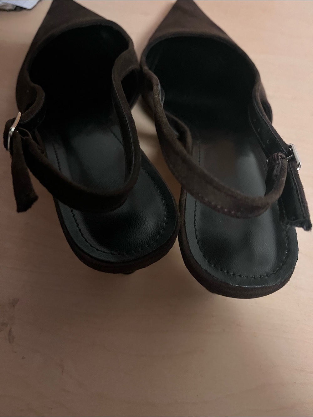 Women's Pointed Slingback Heels in suede Dark Brown kitten heel career chocolate - Picture 4 of 4